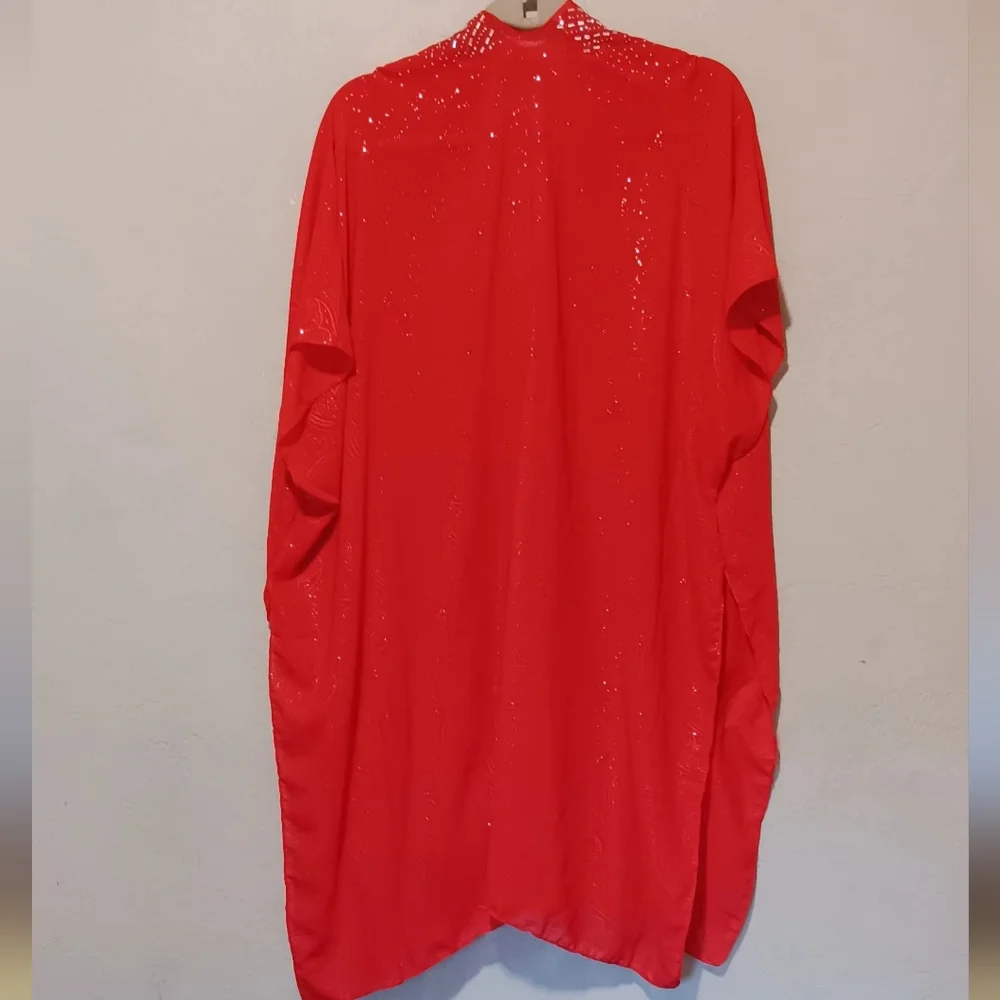 Jessica McClintock Red Kimono Women Open Front Oversized‎ Short Sleeve Valentine